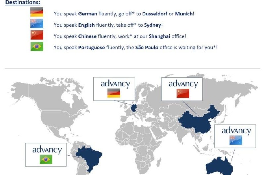 Advancy propose des stages de conseil en stratégie à Münich, Düsseldorf, Shanghai, Sydney ou Sao Paulo